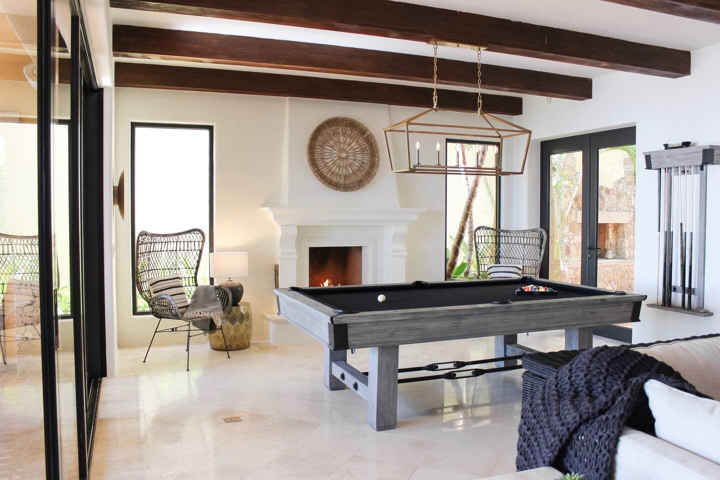 Spacious living room at Villa 1 with ocean views