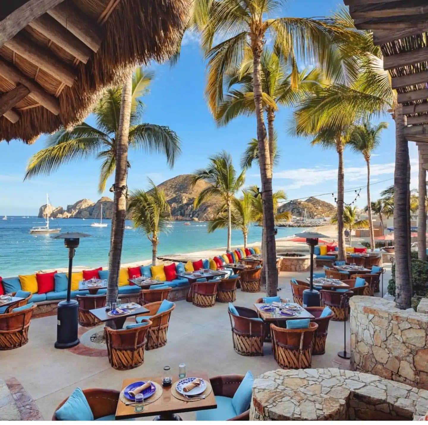 Beachfront dining terrace at Hacienda Beach Club