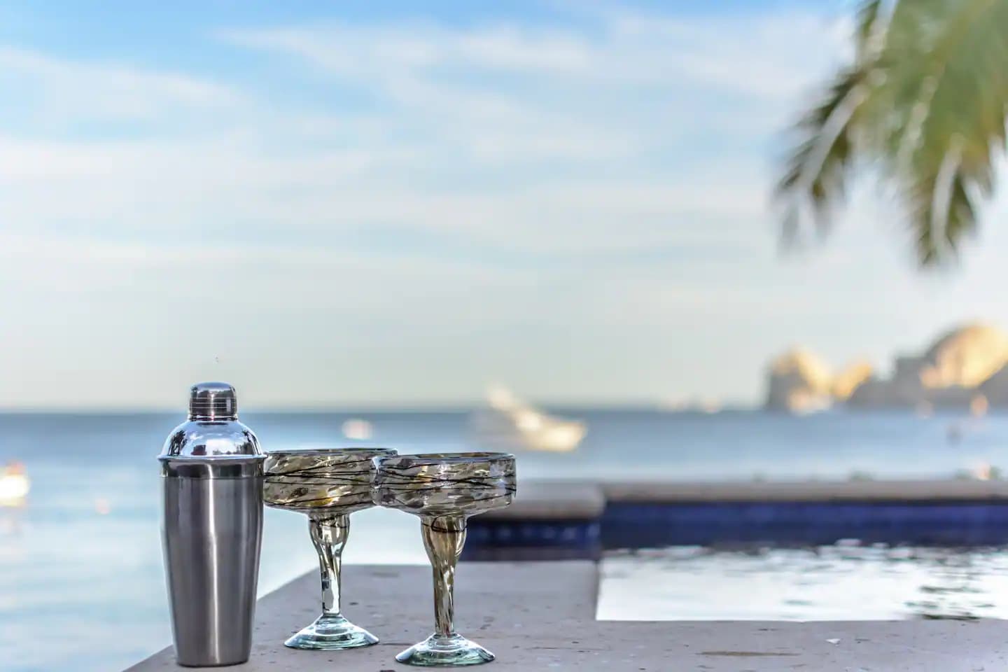Poolside cocktails overlooking the Sea of Cortez